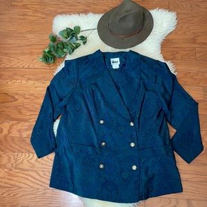 Vintage Leslie Fay Double Breasted Navy Paisley Print Blazer